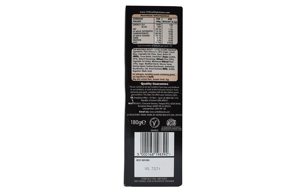 Mc-Vities Digestives Thins Dark Chocolate    Box  180 grams